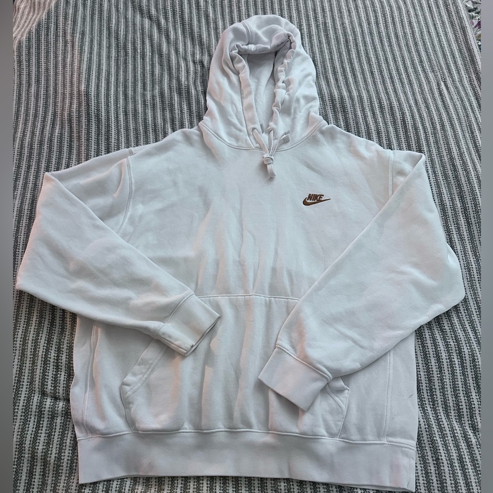 Nike Men's White Hoodie Gold logo